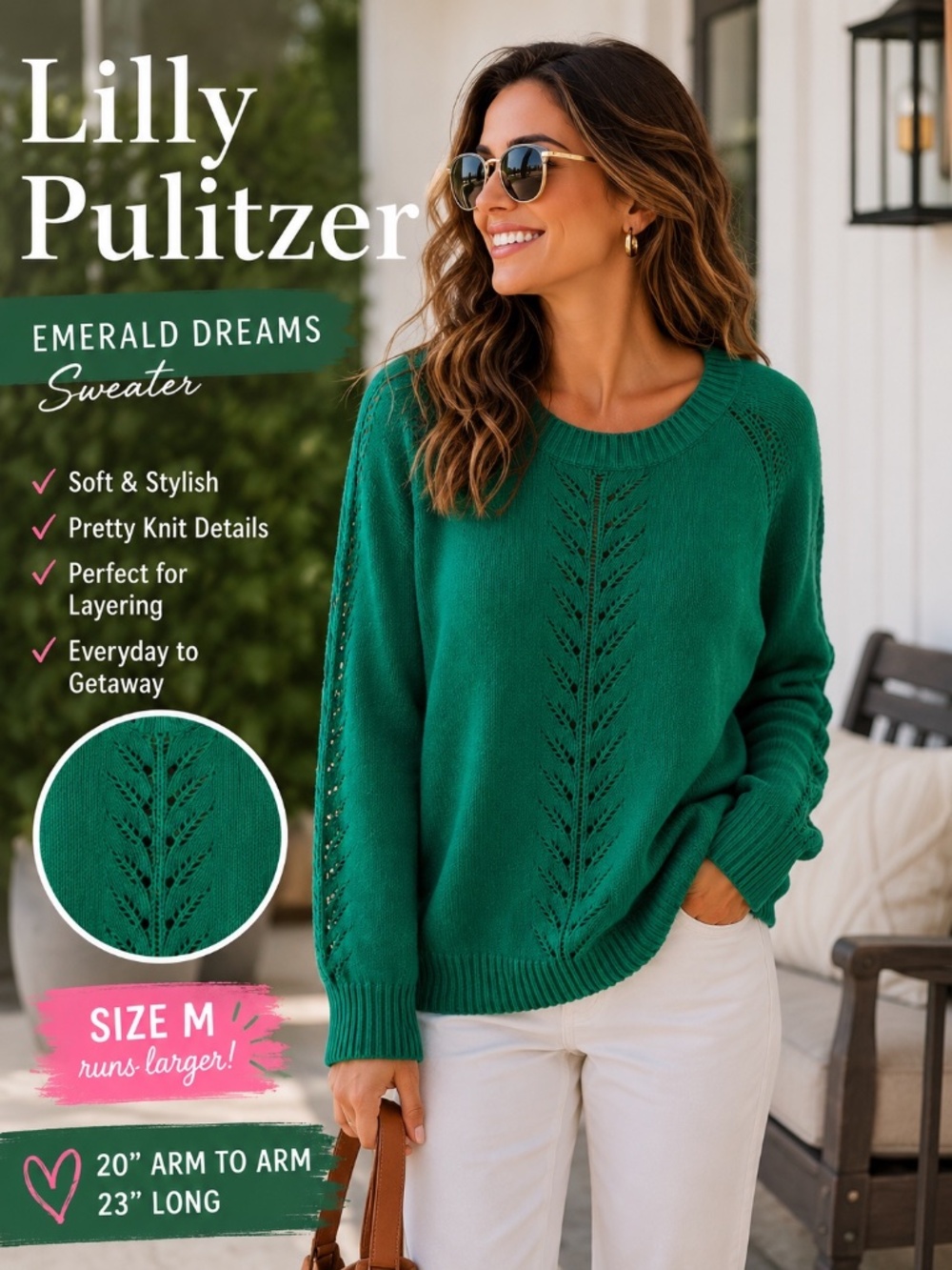 Lilly Pulitzer Emerald Green Sweater – Size M (Runs Large)